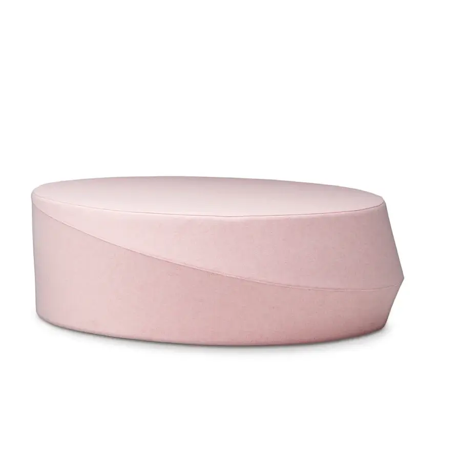 Superior Casamania Giro ottoman presents a modern design fully upholstered in light pink textile with smooth curves
