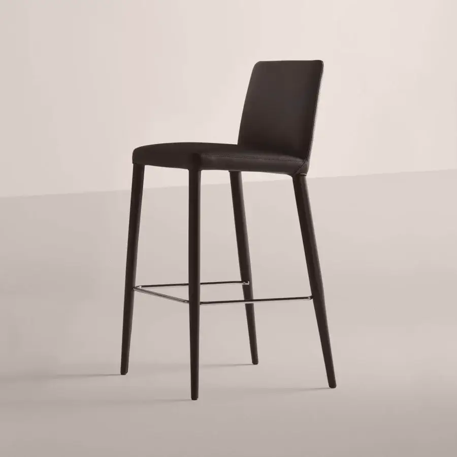 Distinguished Frag Bella stool with smooth dark material upholstery and clean minimalist lines built with a matching dark frame
