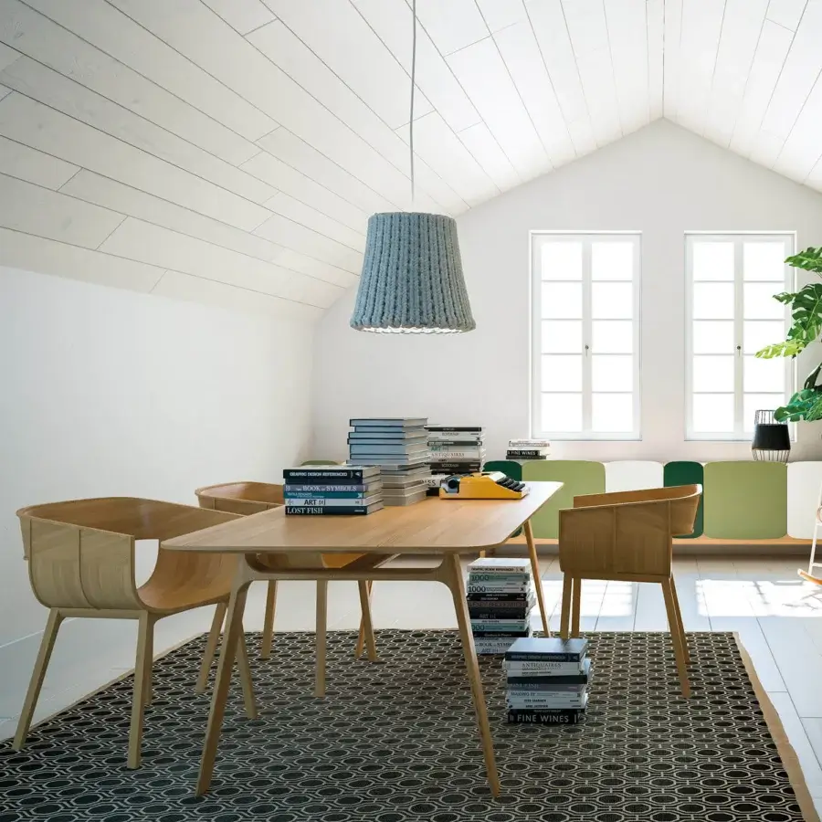 Distinguished Casamania Granny suspension crafted in muted blue-gray hand-woven wool from Tyrolean alpine pastures