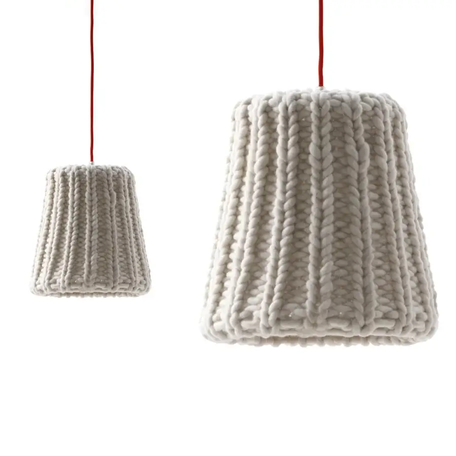 Distinguished Casamania Granny suspension crafted in off-white knitted wool with a striking red cord and textured matte finish