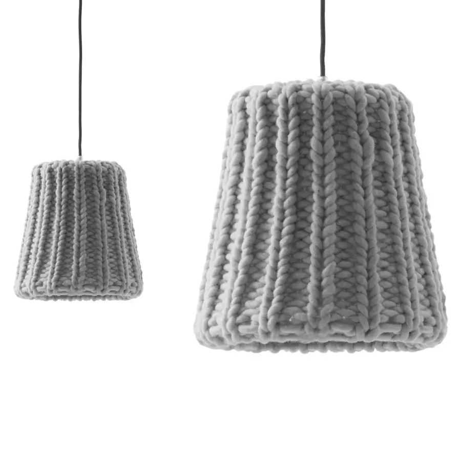 Distinguished Casamania Granny suspension crafted in light gray knitted wool with a conical shape and black cord