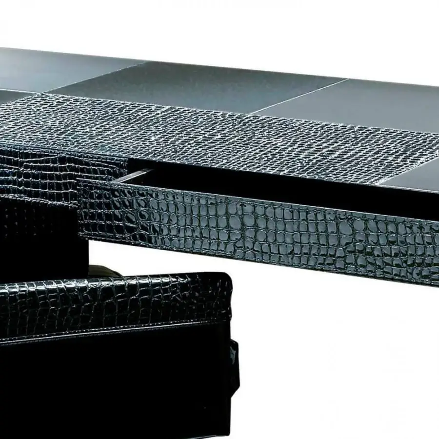 Sophisticated Rugiano Florida Lux desk with black leather writing area and glossy crocodile-like textured drawers built with a steel structure