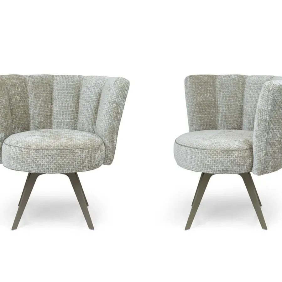 Exceptional Borzalino Diva lounge chair with shell backrest upholstered in woven beige and off-white textile with lacquered muted bronze base
