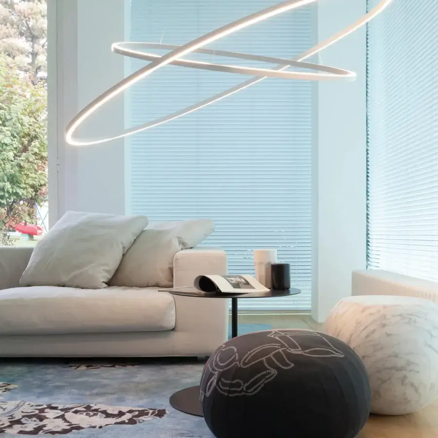 Innovative Nemo Ellisse Double suspension lamp with interconnected rings and matte white finish providing diffused illumination