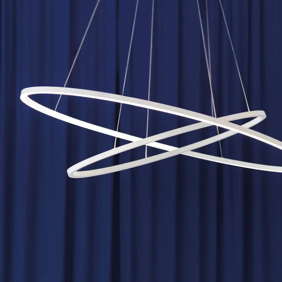 Distinguished Nemo Ellisse Double suspension lamp with intersecting elliptical rings and near-invisible cables crafted in white