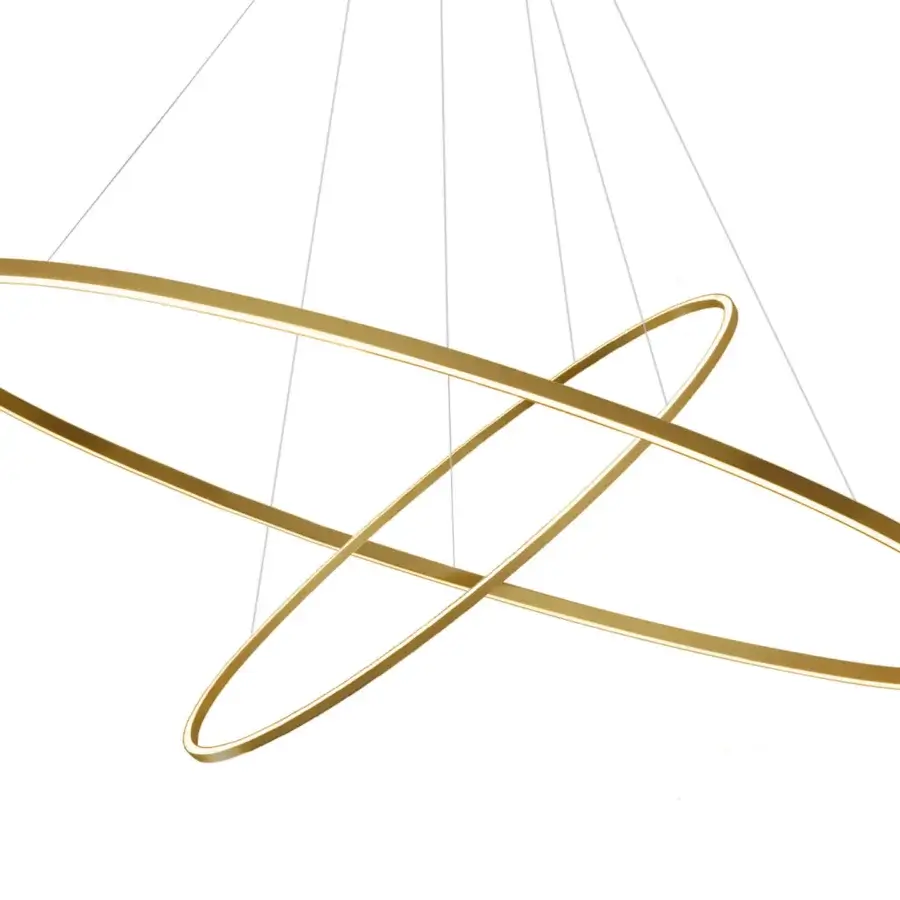 Superior Nemo Ellisse Double suspension lamp with intersecting elliptical rings in gold finish and integrated LED source