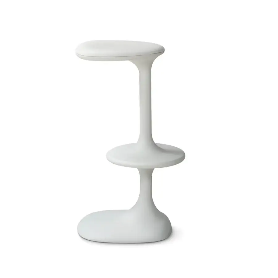 Distinguished Casamania Kant stool in recyclable reinforced polypropylene with uniform matte white finish and organically shaped base