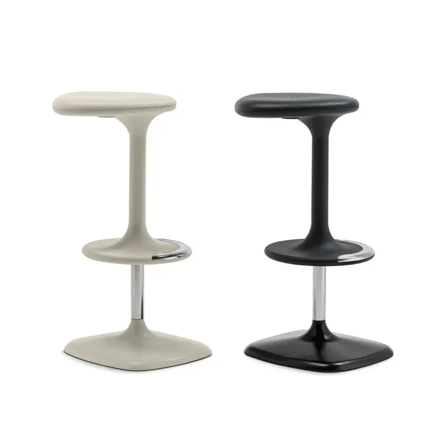 Elegant Casamania Kant stool in recyclable reinforced polypropylene with a matte black finish and die-cast aluminum base