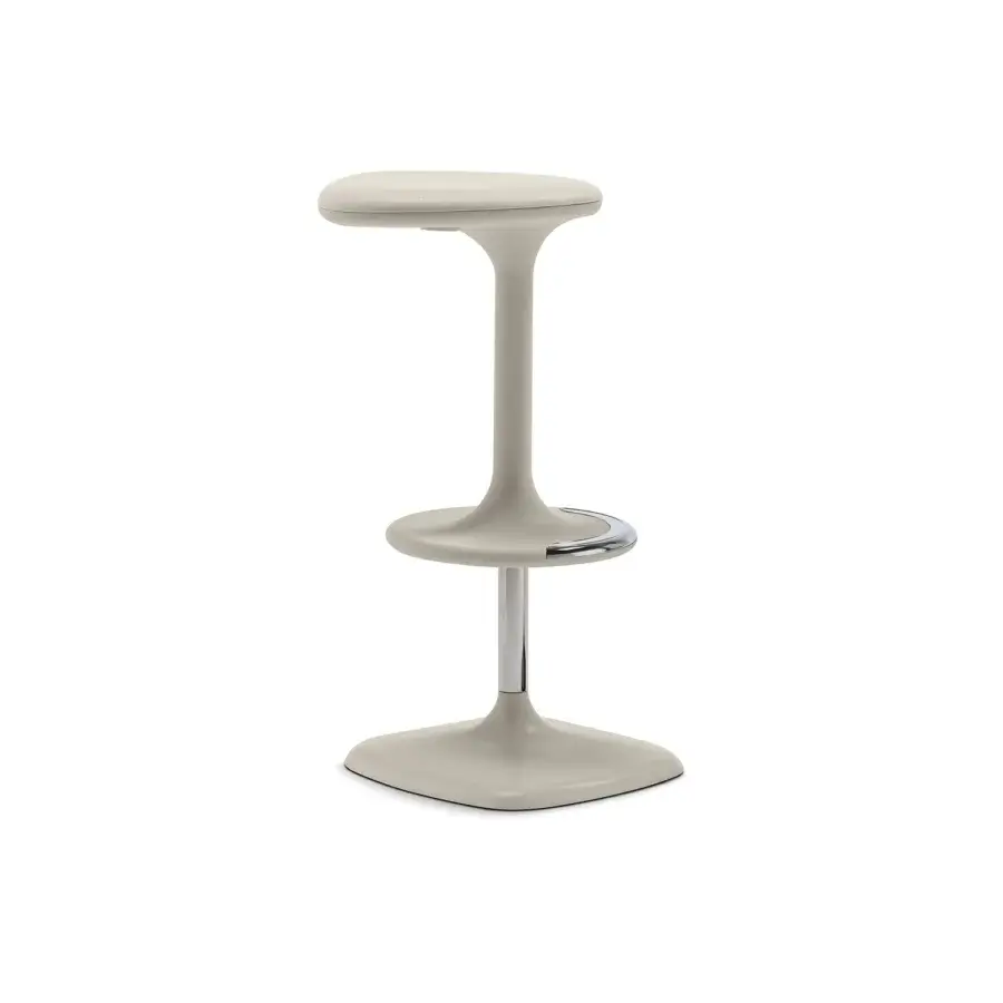 Superior Casamania Kant stool in light beige recyclable reinforced polypropylene with a matte finish and die-cast aluminum base