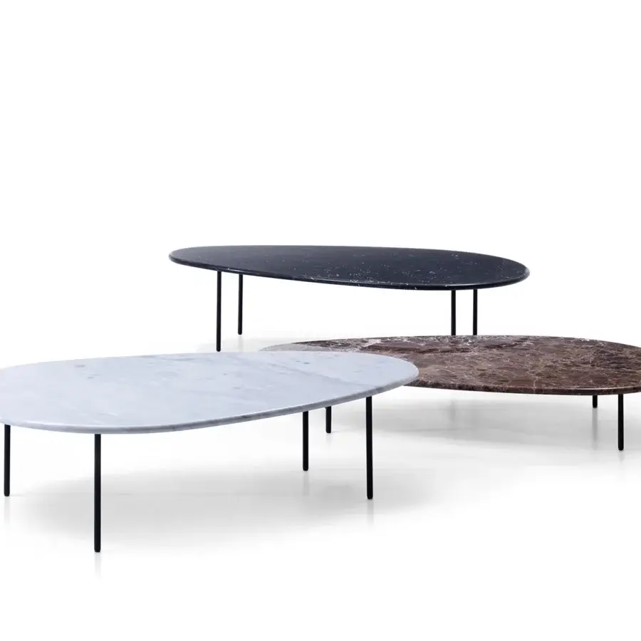Superior Casamania Lily coffee table with light gray marble top and slender black painted metal legs