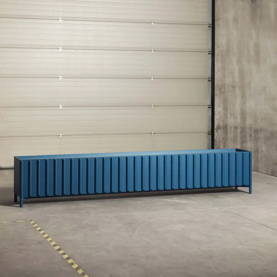 Superior Miniforms Container sideboard with slatted front and uniform matte blue finish crafted in modern Italian design