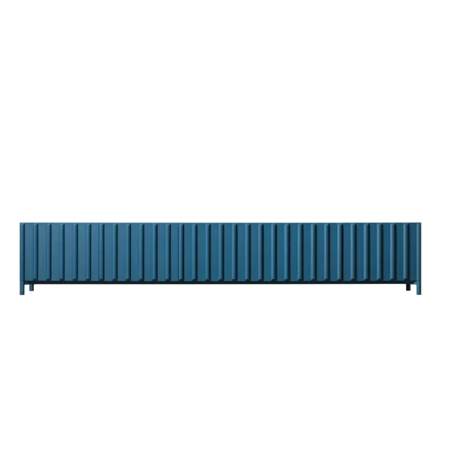 Distinguished Miniforms Container sideboard with a captivating blue powder-coated finish and bi-fold doors built in Italy