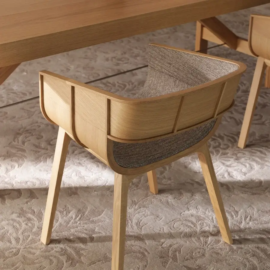 Exceptional Casamania Maritime armchair crafted from solid oak with woven textile and light wood tones