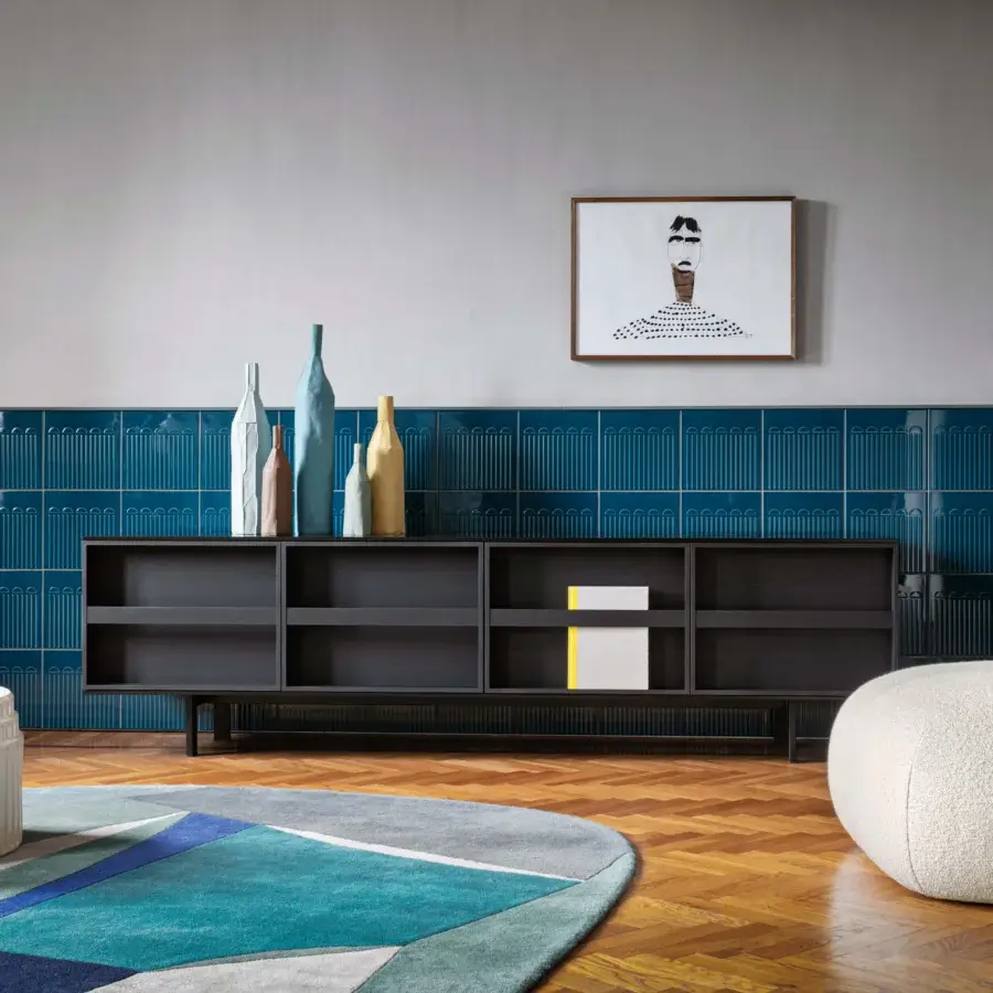 Superior Miniforms Ramblas sideboard with library-like doors and dark matte wooden finish crafted in Italy
