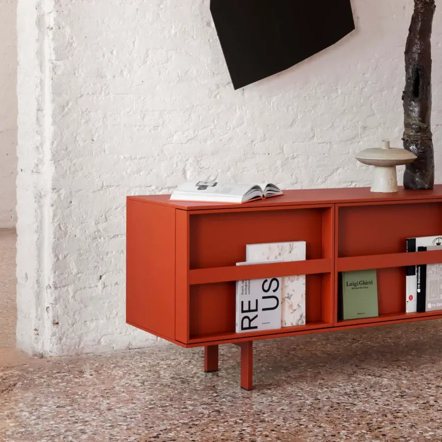 Captivating Miniforms Ramblas sideboard with library-inspired doors and vibrant orange wooden construction