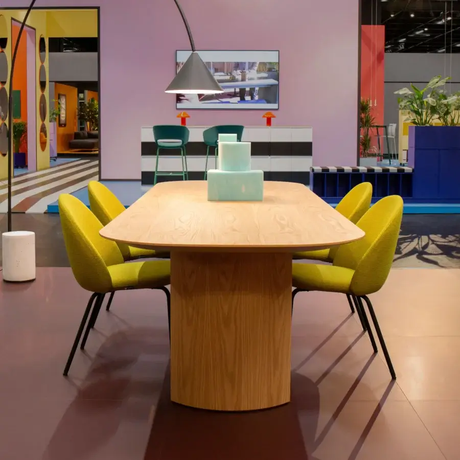 Exceptional Miniforms Iola chair with yellow-green expanded polyurethane shell and matte black metal legs