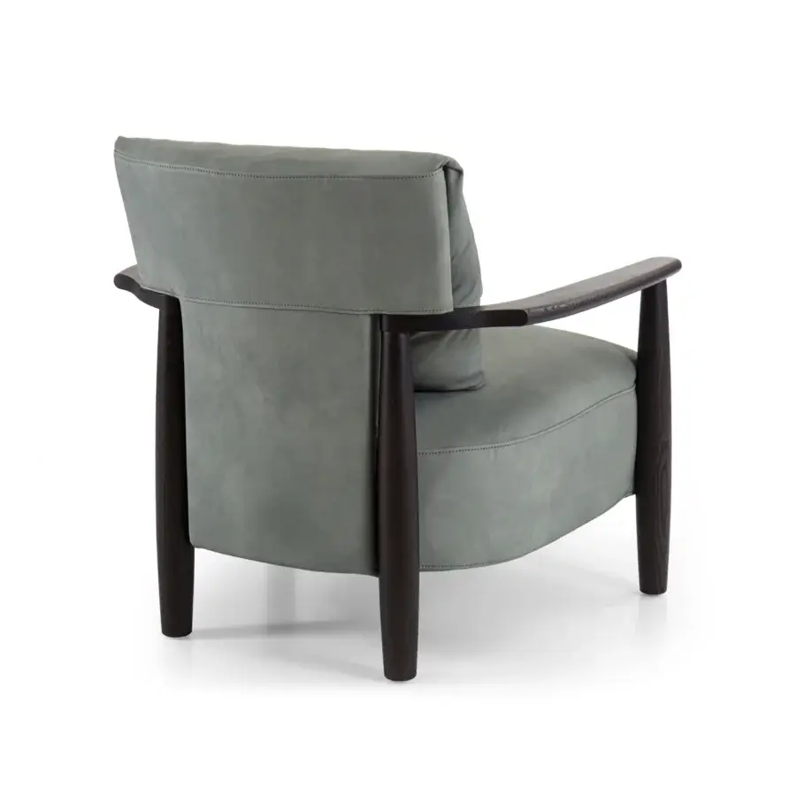 Superior Borzalino Lisa lounge chair upholstered in matte gray textile with dark-stained lacquered oak frame crafted by master craftsmen