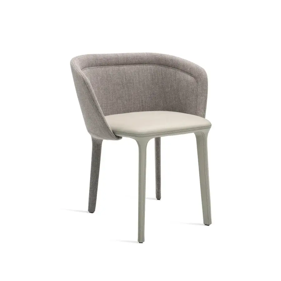 Elegant Casamania Lepel armchair fully upholstered in gray fabric and light gray leather with a matte finish