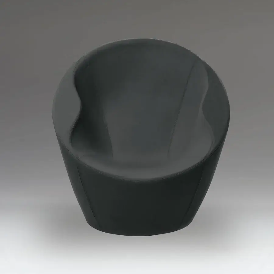 Lavish Casamania Ouch lounge chair presents a voluptuous silhouette upholstered in dark gray fabric with a metal structure