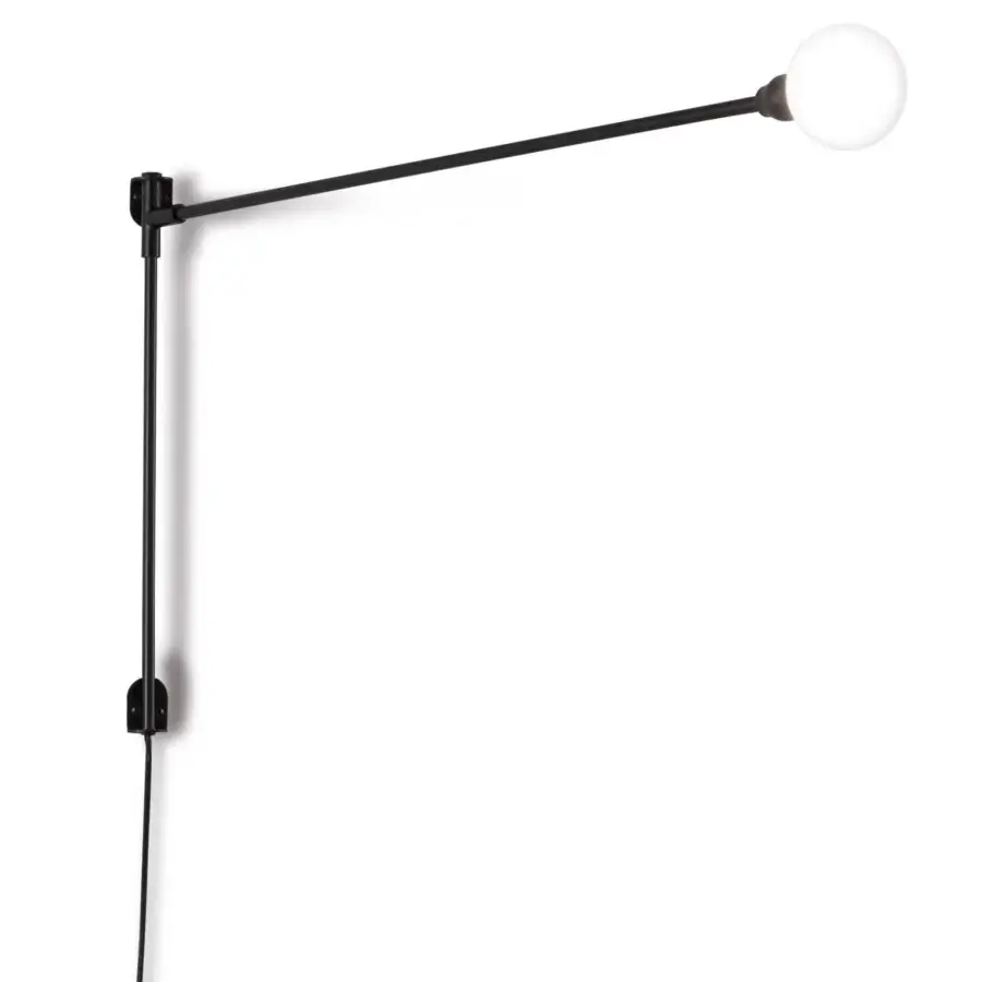 Distinguished Nemo Lighting Potence Pivotante wall lamp crafted in black tubular steel with a matte finish and white globe light