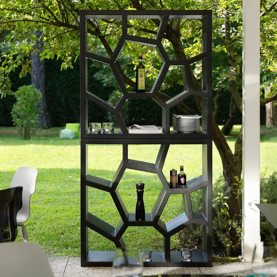 Exceptional Casamania Opus Incertum bookcase crafted in dark gray expanded polypropylene with a subtly textured finish