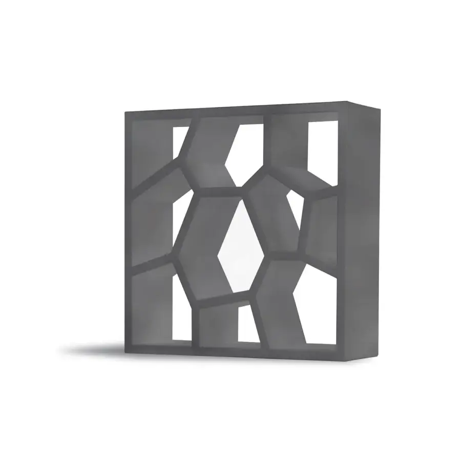 Superior Casamania Opus Incertum bookcase built in expanded polypropylene with a matte dark gray finish and geometric frames