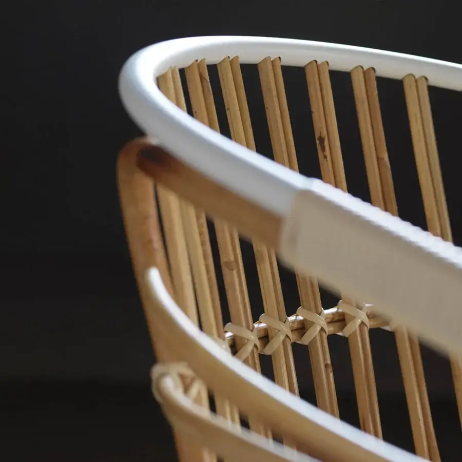 Harmonious Casamania Raphia armchair crafted in rattan and wicker with a light-toned wood frame and white woven accents
