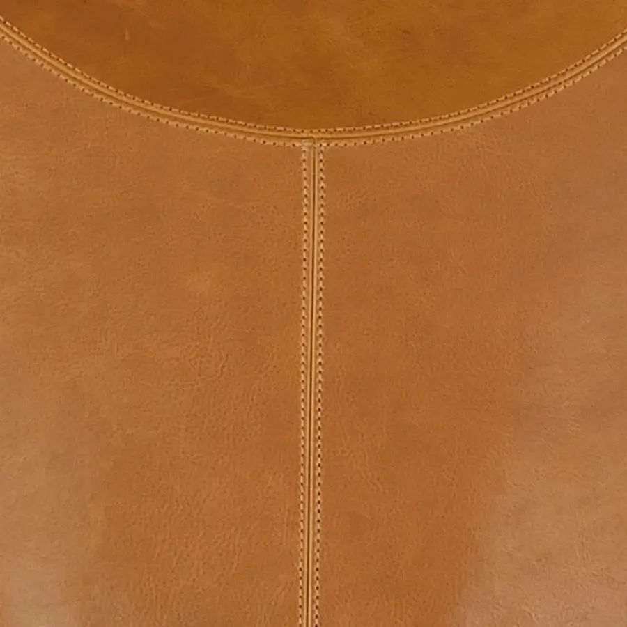 Exceptional Borzalino Eve Plus lounge chair upholstered in smooth tan leather with lacquered oak base and saddled double stitching