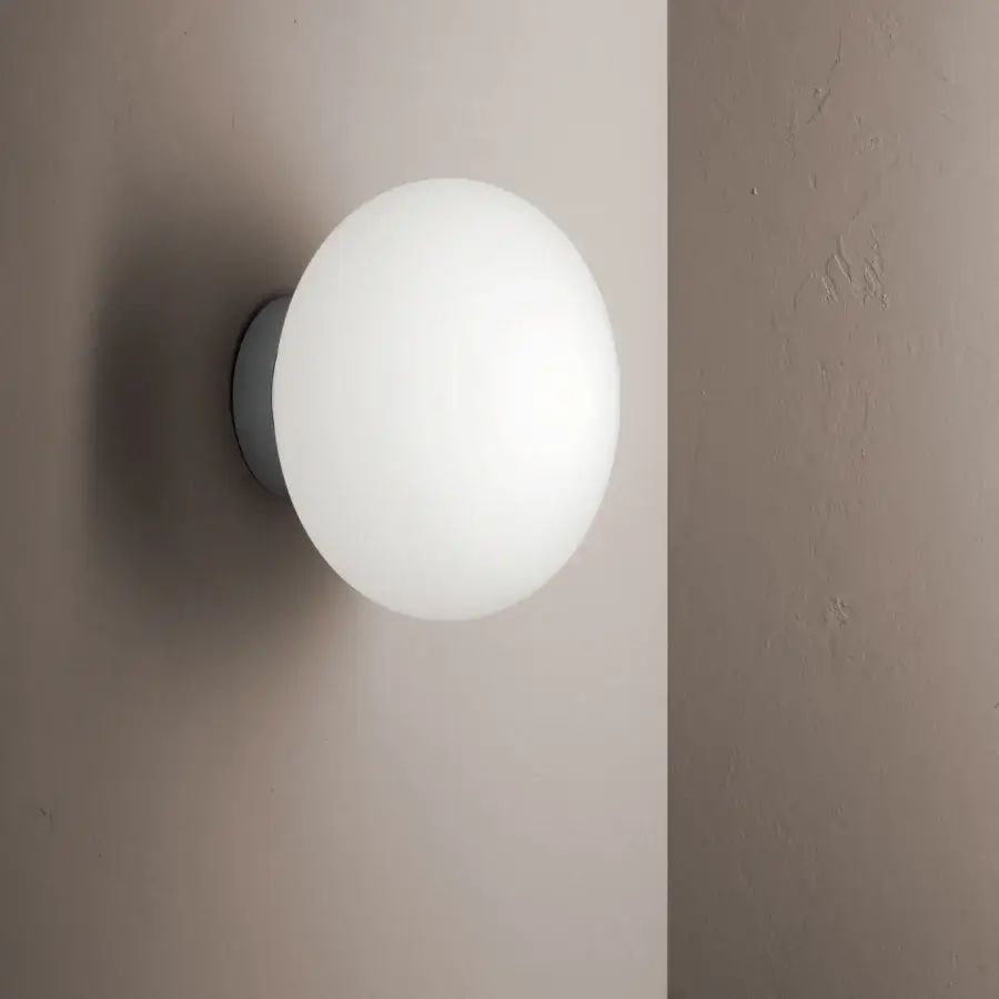 Superior Nemo Lighting Maga wall ceiling lamp with an elliptical opal blown glass sphere and matte white finish