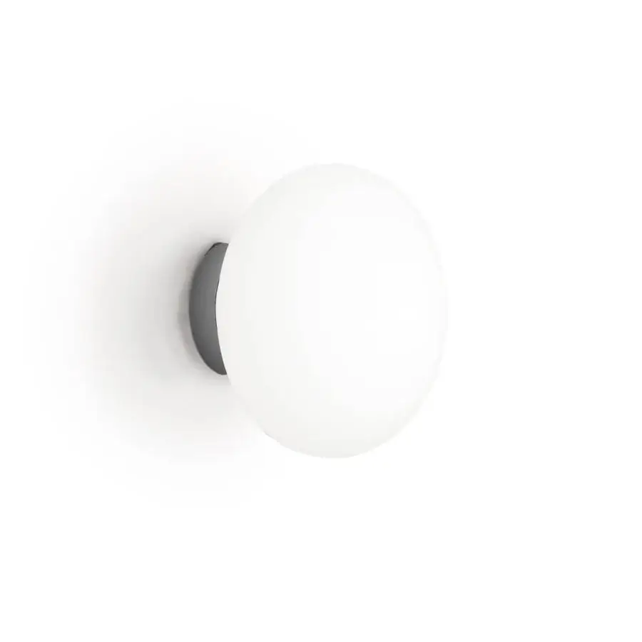 Distinguished Nemo Lighting Maga wall ceiling lamp with an elliptical opal blown glass sphere and matte dark base crafted in Italy
