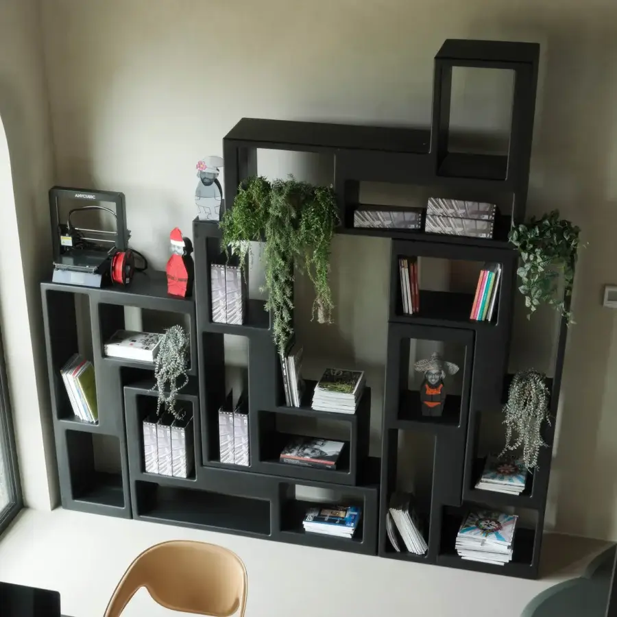Superior Casamania Urban Bookcase shelving crafted in black polyethylene with geometric angular design