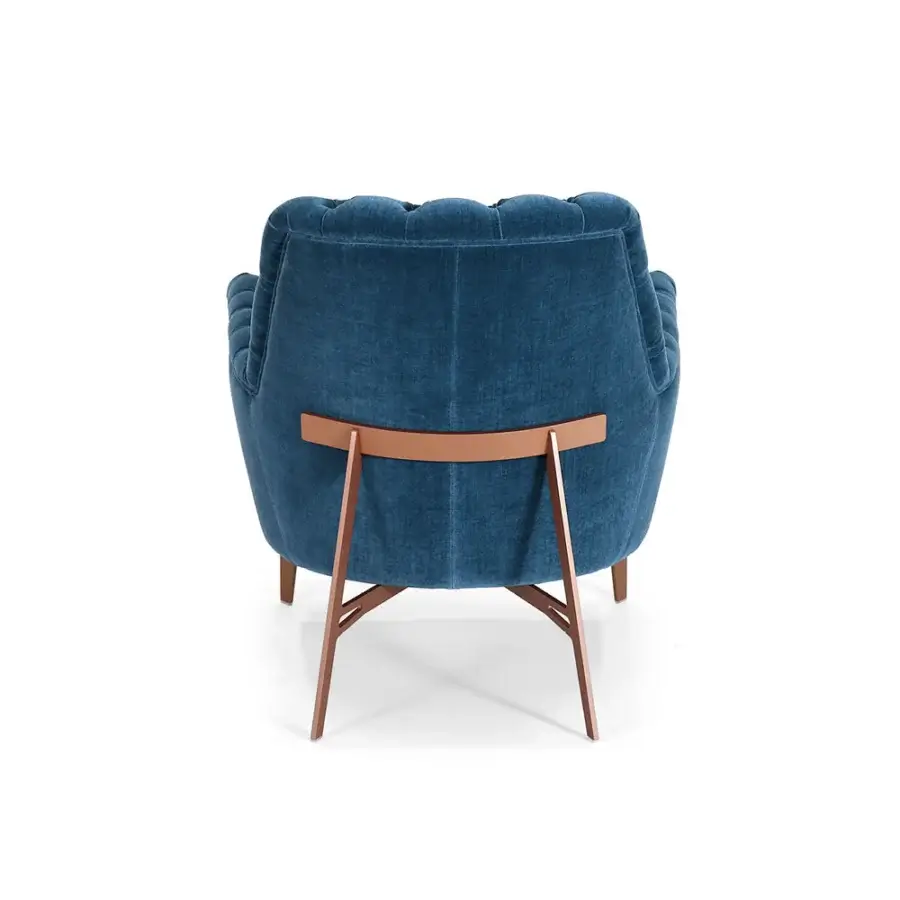 Exclusive Borzalino Eve Capitonnè lounge chair in deep blue velvet upholstery with lacquered metal base