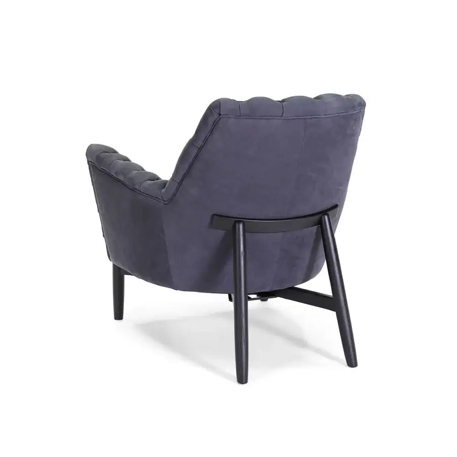 Handcrafted Borzalino Eve Capitonnè lounge chair with dark gray textile upholstery and lacquered dark oak base
