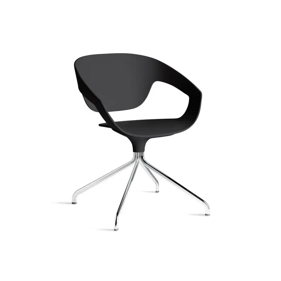 Distinguished Casamania Vad armchair with black injection-molded polypropylene body and metal swiveling base in matte finish