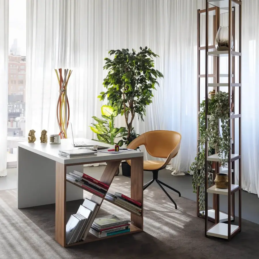 Exclusive Casamania Vad armchair with tan fabric upholstery and matte black metal swiveling base crafted in Italy