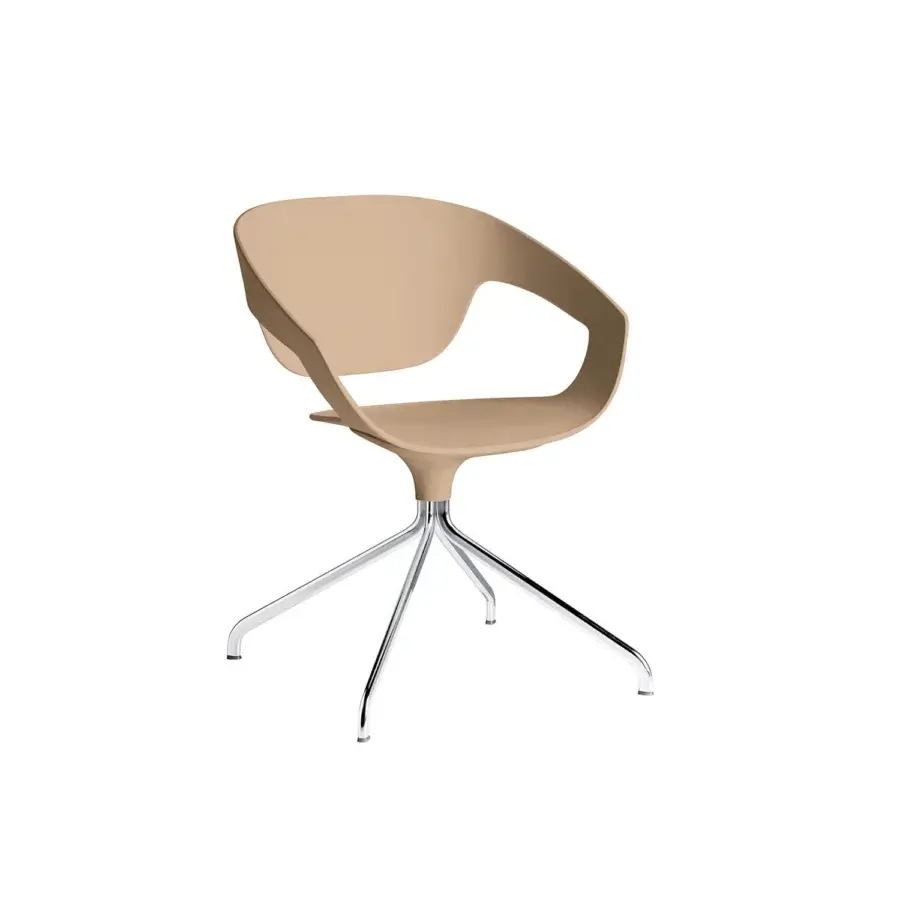 Distinguished Casamania Vad armchair with organic light brown polypropylene body and glossy metal swiveling base crafted in Italy