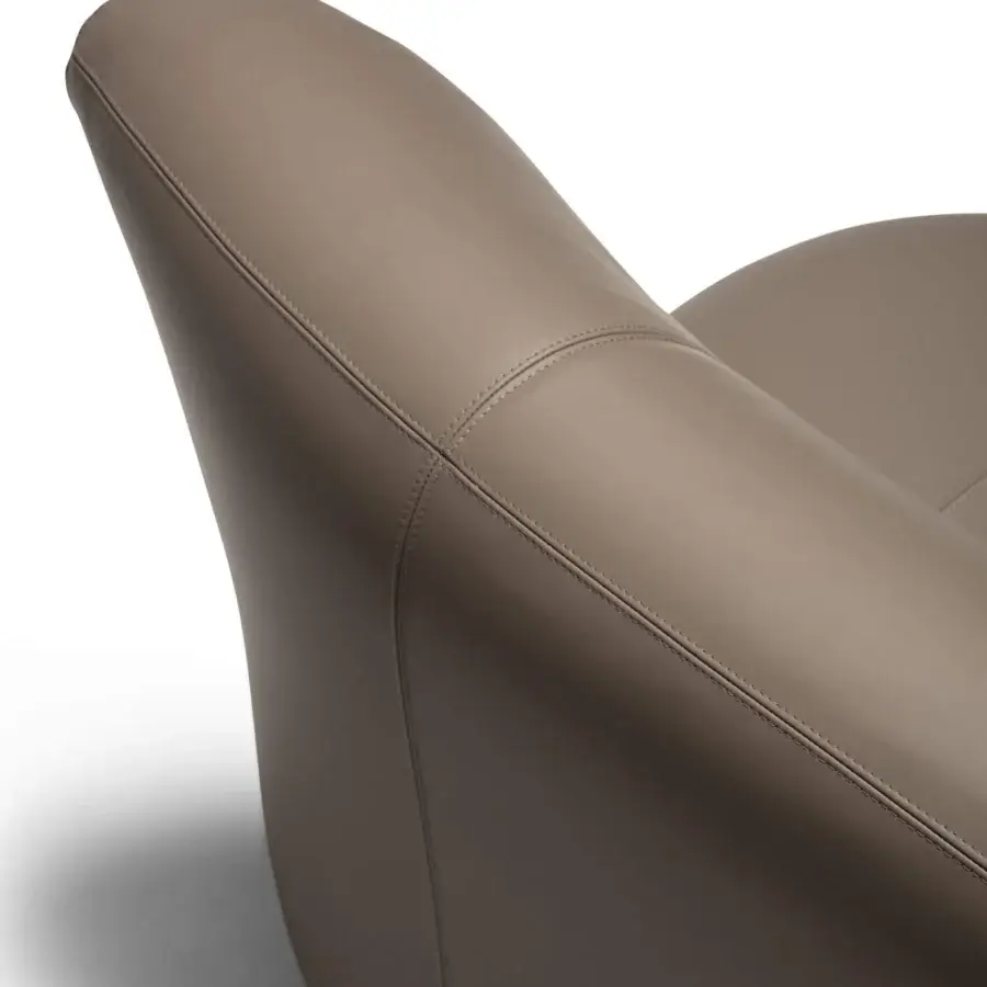 Exceptional Frag Hug sectional with welcoming volumes and organic petal-like armrests upholstered in warm neutral beige textile