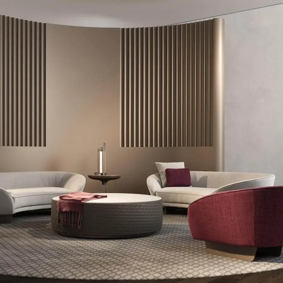 Distinguished Reflex Segno sofa lounge upholstered in light beige fabric with a dark brown base and bronze finish metal legs