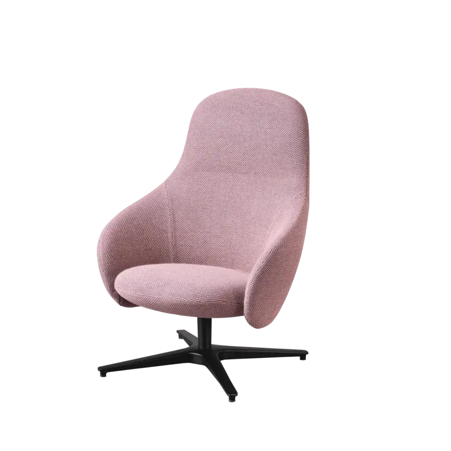 Superior Miniforms Nebula Alu lounge chair with textured pink textile and sleek black aluminum base