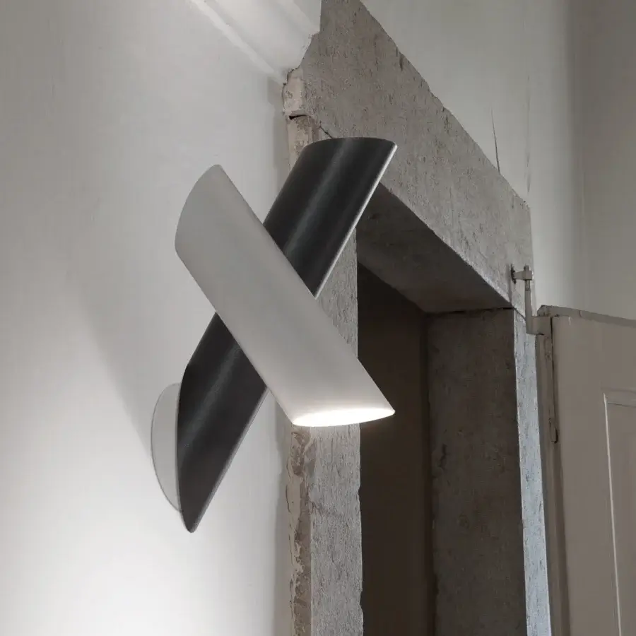 Exceptional Nemo Tubes Wall Lamp with intersecting aluminum tubular elements and matte dark gray light gray finish