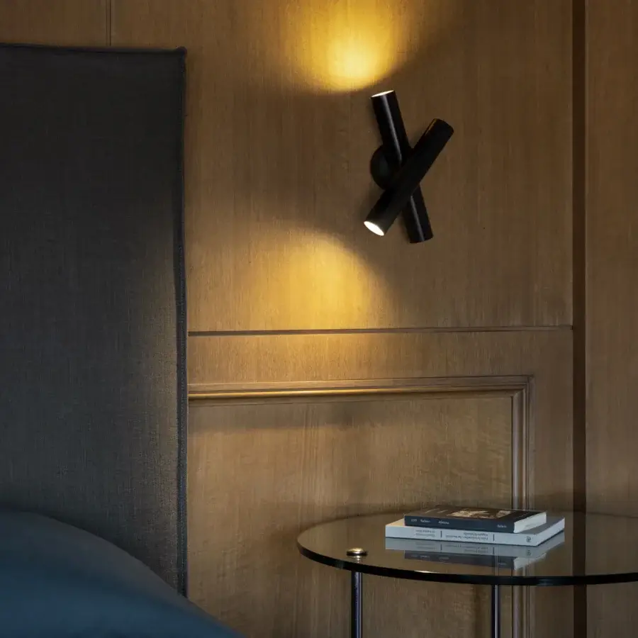 Superior Nemo Tubes Wall Lamp crafted in aluminum with a black finish and clean linear design