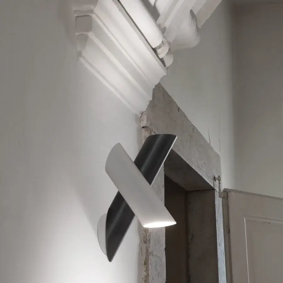 Superior Nemo Tubes Wall Lamp crafted in aluminum with dark gray and white matte finish and intersecting tubular forms