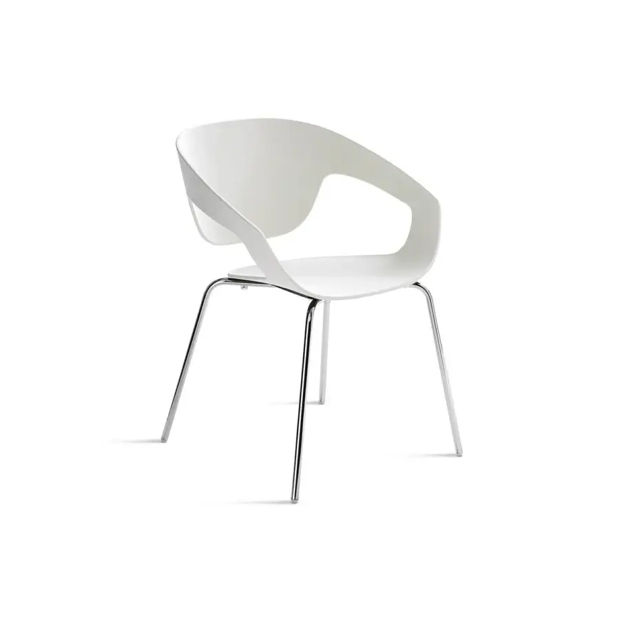 Exclusive Casamania Vad armchair in matte white reinforced polypropylene with slender chrome-like metal legs