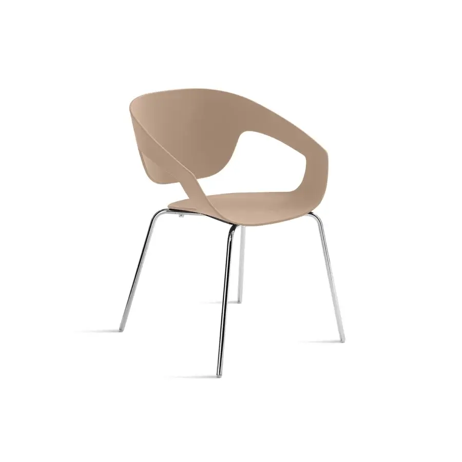 Superior Casamania Vad armchair in light brown reinforced polypropylene with sleek chrome metal legs and matte finish