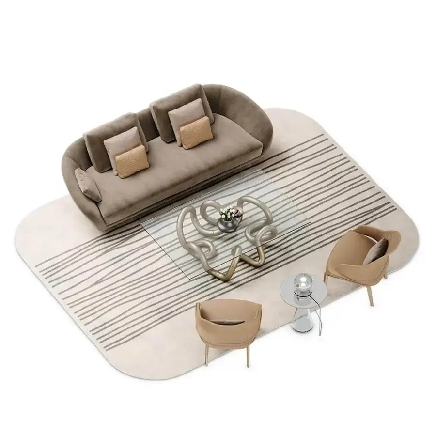 Lavish Reflex Segno sofa lounge with rounded form upholstered in light brown fabric and bronze-finished metal legs