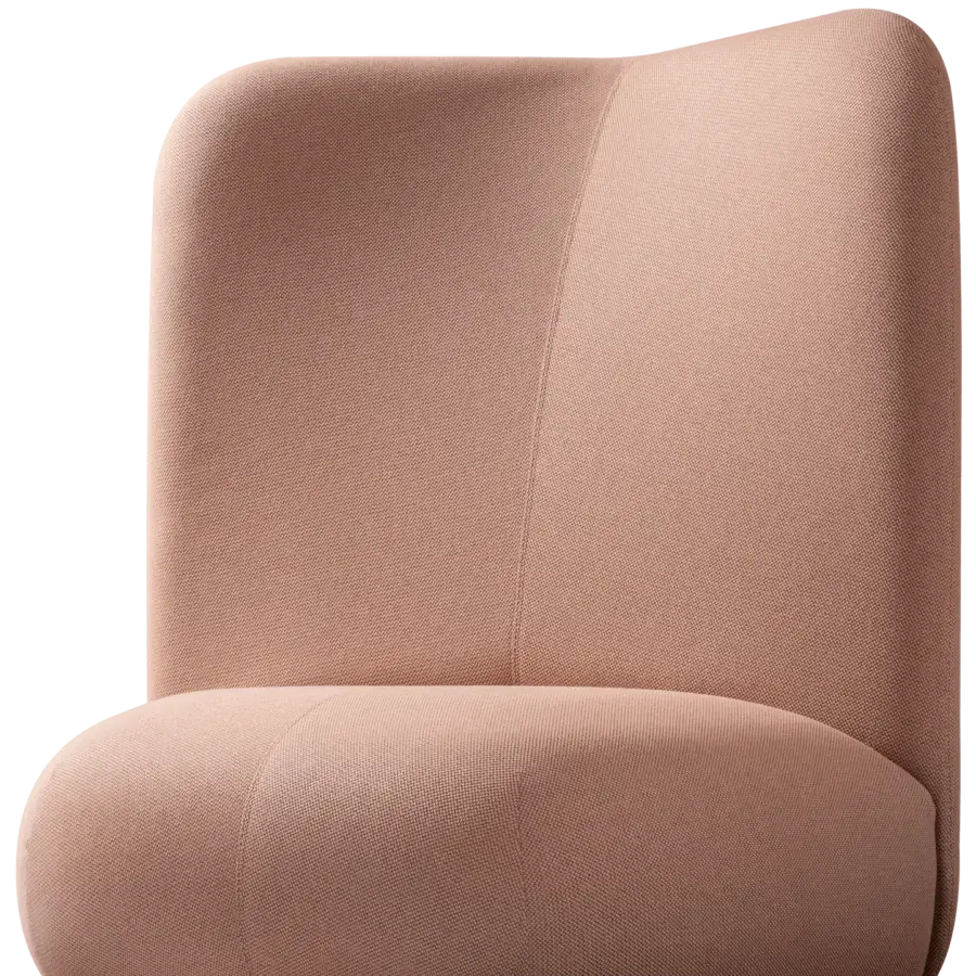 Superior Miniforms Botera lounge chair with warm pink textile and inviting rounded organic form