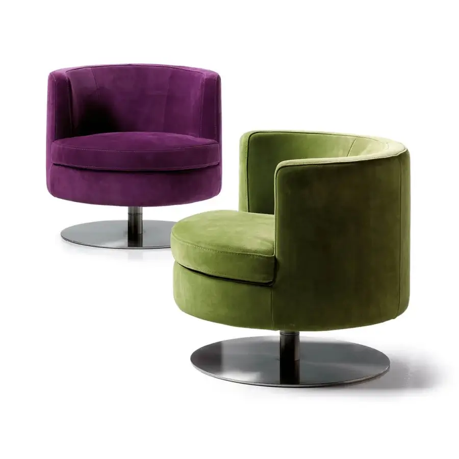 Distinguished Borzalino Frisbee lounge chair with smooth green textile and swivel metal base