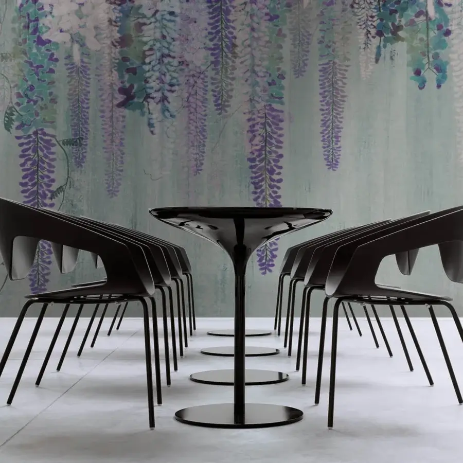 Exceptional Casamania Vad armchair with angular silhouette crafted in glossy black matt polypropylene and slender metal legs