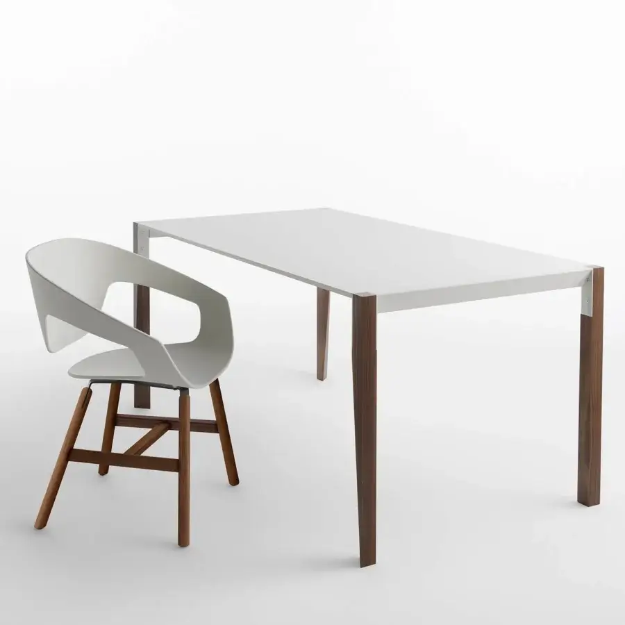 Distinctive Casamania Vad armchair with organic form and angular medium-toned brown wooden base crafted in reinforced polypropylene with matte finish