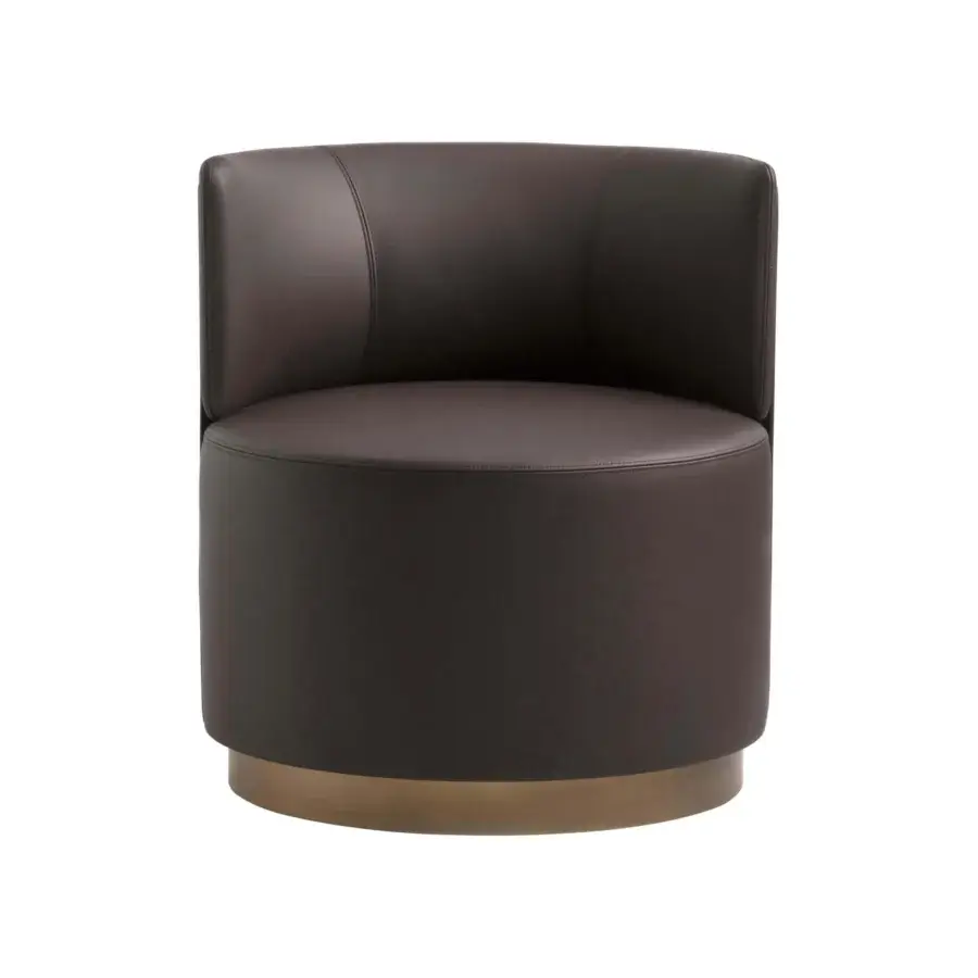 Distinguished Frag Clubby lounge chair with smooth dark brown synthetic upholstery and gold band detail